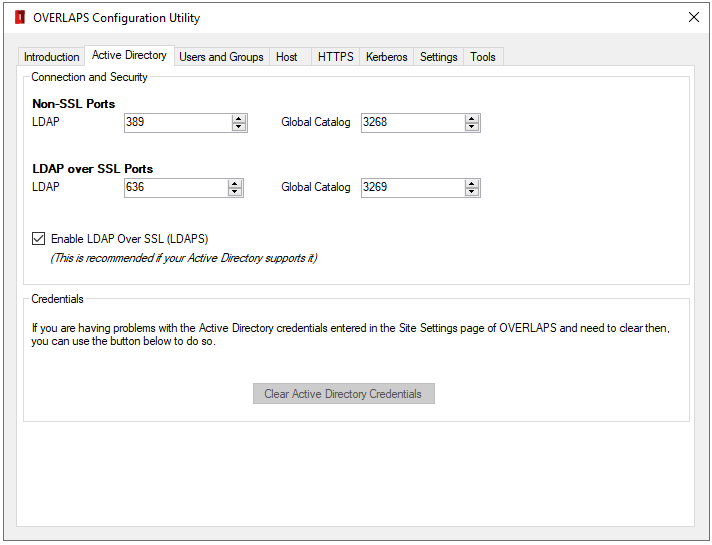 A screenshot of the Active Directory settings from the Configuration Utility
