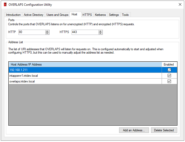 OVERLAPS Host Settings Configuration