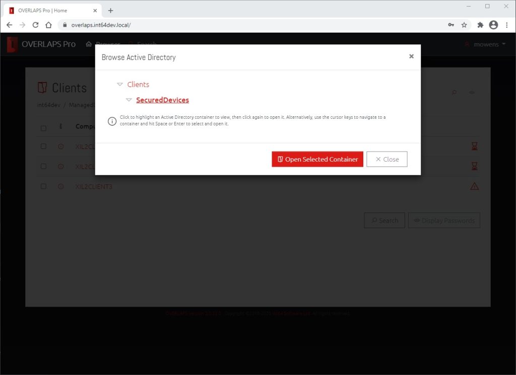 A screenshot of the container navigation window, showing how to navigate the nested container structure.
