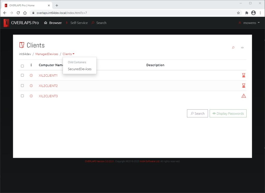 A screenshot showing how to navigate to child containers by using the breadcrumb's dropdown selector.