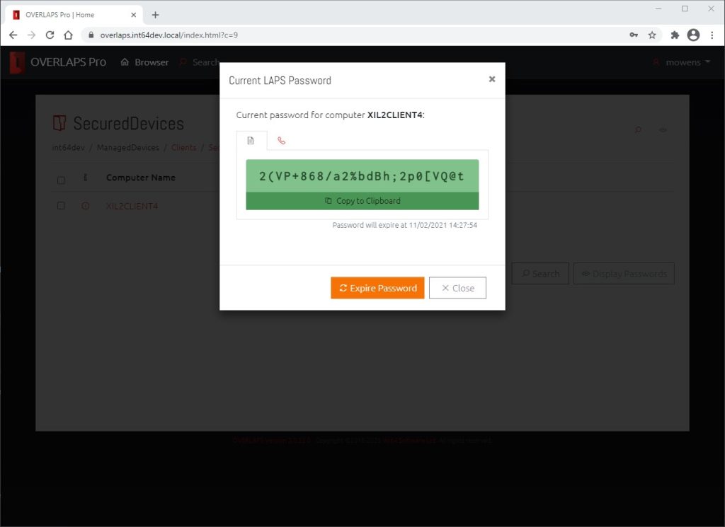 A screenshot of the password display window.