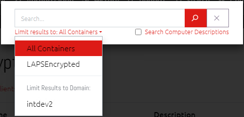Screenshot of the Computer Search window showing limiting results to an OU.