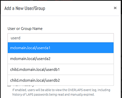 "Add a New User/Group" Auto-suggest Dropdown