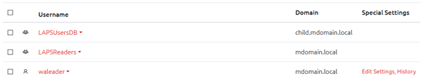 A screenshot of the Users and Groups configuration page showing a list of users.