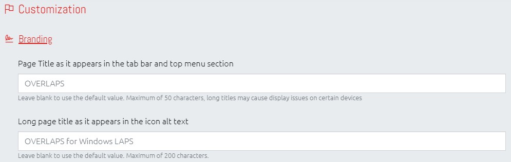 A screenshot showing the setting for customising the OVERLAPS page titles.