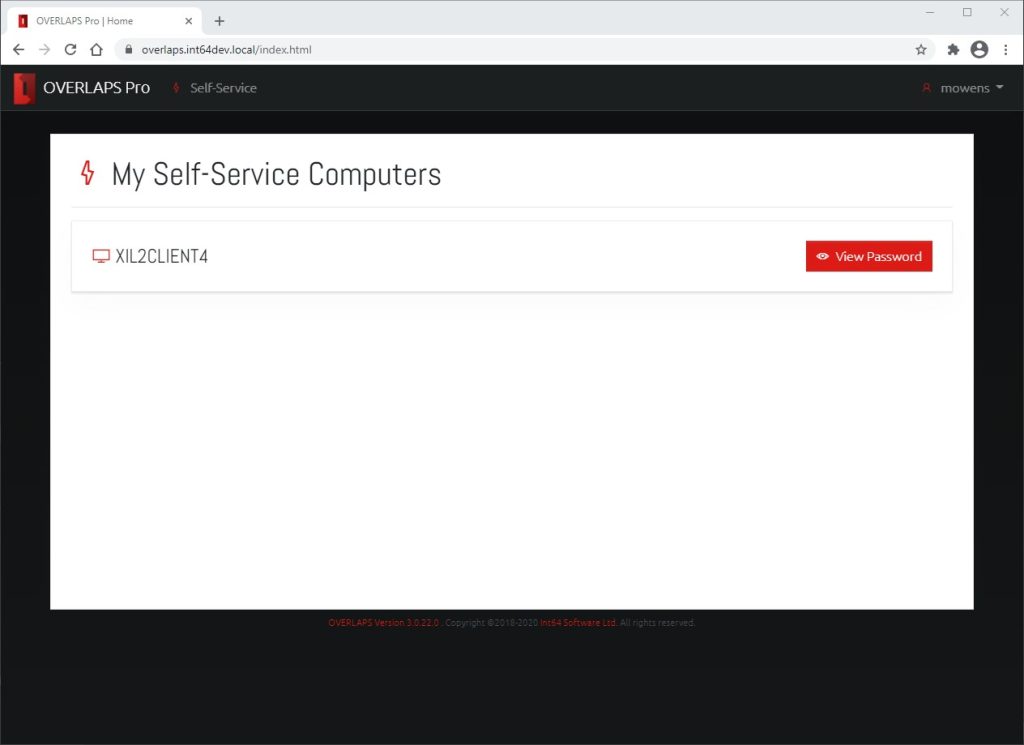 A screenshot of the OVERLAPS Self-Service interface.