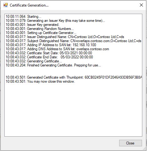A screenshot showing the output of a successful certificate generation.