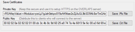 A screenshot of the certificate output, allowing the Private Key and the Public Key files to be exported and saved as files.
