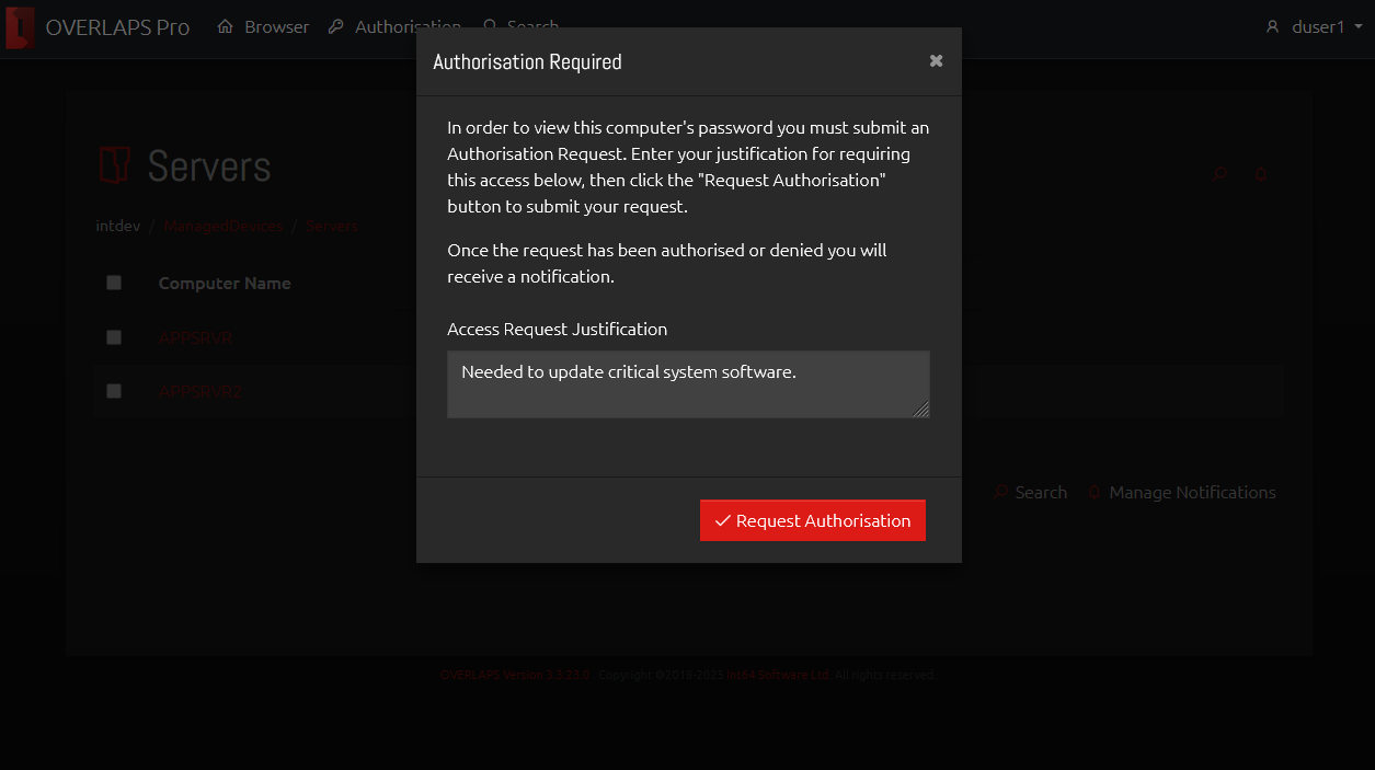 User's View of the Authorisation Request System