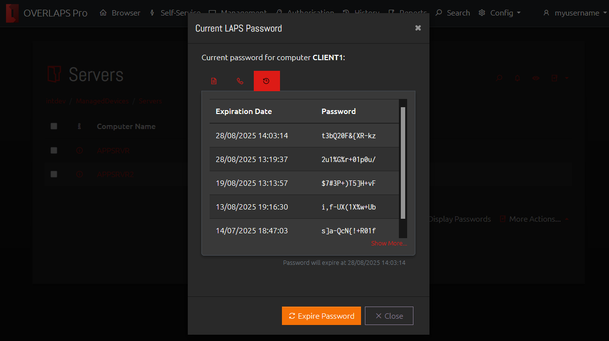 Password History List